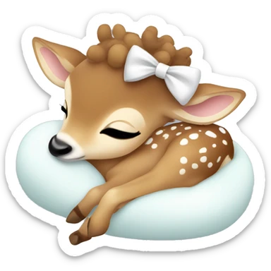 Baby deer with two white bows curled up sleeping  sticker
