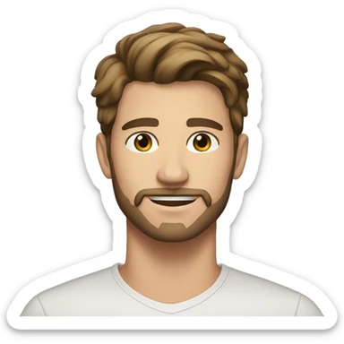 A handsome 25 year old man with fairly short brown hair, brown eyes, a very light goatee beard sticker