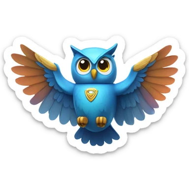 Blue owl flying with jetpack on sticker