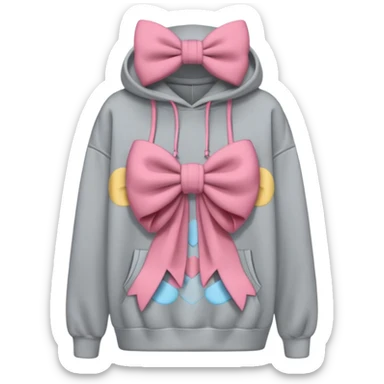 a gray oversized hoodie with a bow print on the chest sticker