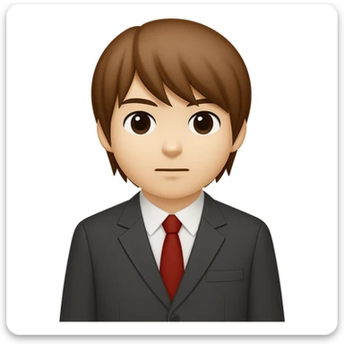 Create an image of Light Yagami from Death Note in apple emoji style. He has brown hair, wears a school uniform, stands with arms at his sides, and has a neutral expression. The style should resemble apple emojis. sticker