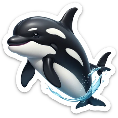 Cinematic Noble orca Portrait Emoji, Poised and majestic, with a sleek, streamlined black-and-white body, piercing intelligent eyes, and a powerful, commanding presence, Simplified yet sharp and sophisticated features, highly detailed, glowing with a soft oceanic radiance, high shine, intelligent and formidable, stylized with an air of deep-sea dominance, focused and alert, soft glowing outline, capturing the essence of an apex predator that appears ready to surge out of the waves with effortless authority! sticker