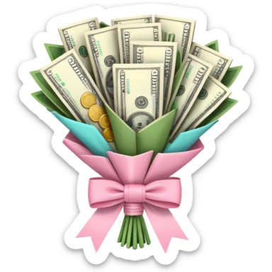 Money bouquet with a light pink bow on it sticker