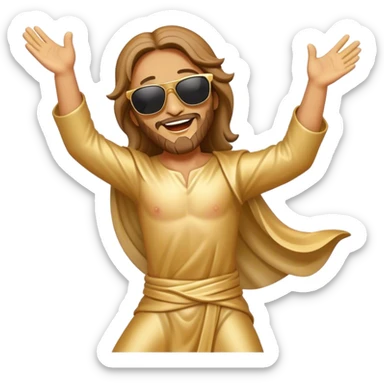 dancing figure of rejoicing Jesus with  sunglases golden  sticker