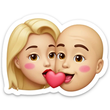A cute circular blowing a smooch kiss and a bite on a another emoji's lip sticker
