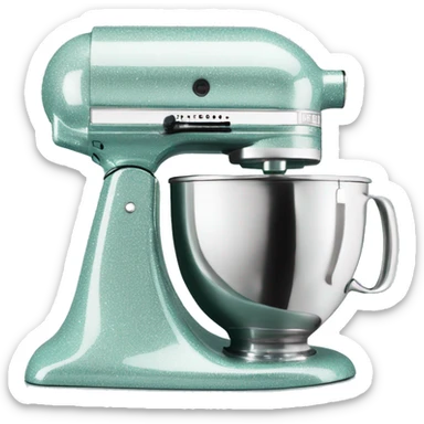 Realistic silver and pastel tiffany blue kitchenaid mixer decorated with white shiny sparkly diamonds. sticker