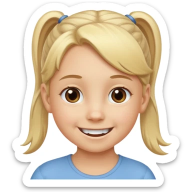 White child with blond ponytail and brown eyes big smile sticker