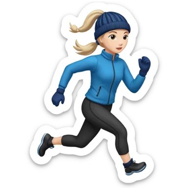Woman running winter dark ponytail and mittens and hat sticker
