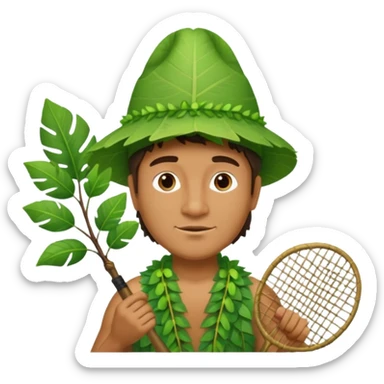 Hawaiian man with leaf hat green tree racket sticker
