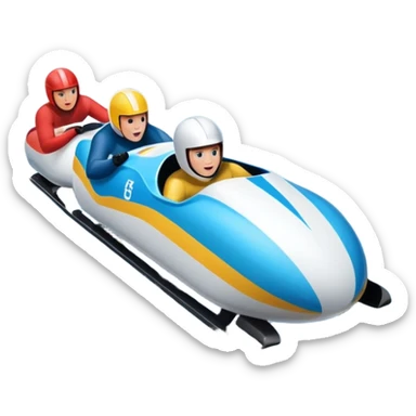 An icon featuring a sleek bobsled with athletes racing down an icy track at high speed, helmets on and bodies aligned for aerodynamics. Surrounded by icy curves, snowbanks, and a wintry mountain backdrop. Transparent background captures the thrill and precision of bobsleigh. sticker