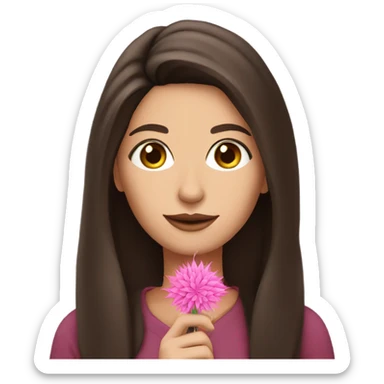 Pretty Brunette woman with brown eyes holding a pink weed pen  sticker