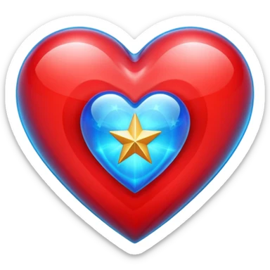 A transparent of a hologram of a red 3D heart with a bright blue star inside sticker