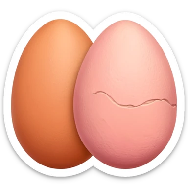 two skin tone peachy beige-pink egg shaped balls/spheres, both same size and same color, add a wrinkly skin texture to both.  sticker
