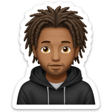 Brown skinned man with short dreads with black hoodie sticker