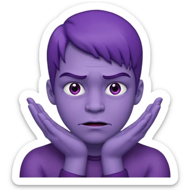 Grimace face, half frown with a side eye and hands clasped together sticker