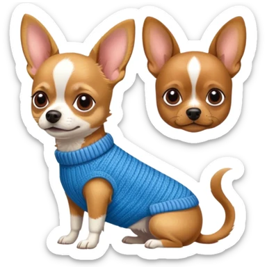 Cagnolini piccoli chiuaua, bassotto e Yorkshire seduti con vestitini di maglia di diverso colore sticker