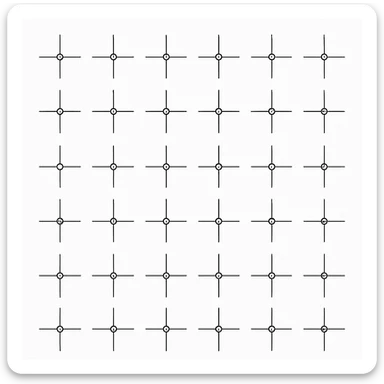 a series of layout markings spaced in an even symmetrical grid, as in camera viewfinder crosshairs. black and white high contrast, precision optics sticker