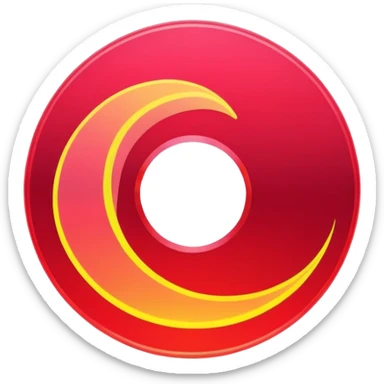 A minimalist CD disc with wave pattern, neon glowing effect, red color sticker