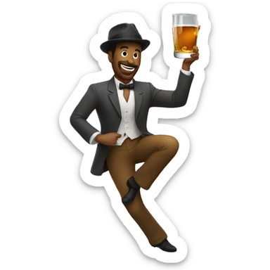 a man dancing with a whiskey glass perfectly balanced on his head sticker