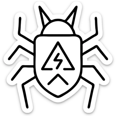 abstract malware pictogram with sharp geometric lines, no faces or decoration, monochrome or dual-tone black dark gray deep red, threatening technical style suitable for documentation sticker