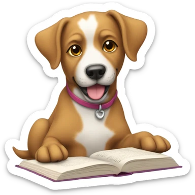 Dog coloring a book sticker
