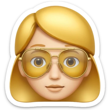 A 3D cartoon golden-yellow aviator Glasses, metallic frame with clear lenses, gentle highlights, Memoji-style. only glasses sticker