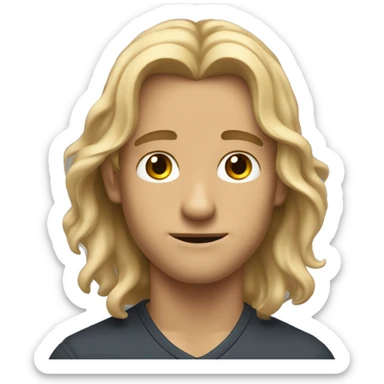 A handsome young man with long, wavy dirty-blonde hair cascading down past his shoulders, looking like he doesn't know what to do next. sticker