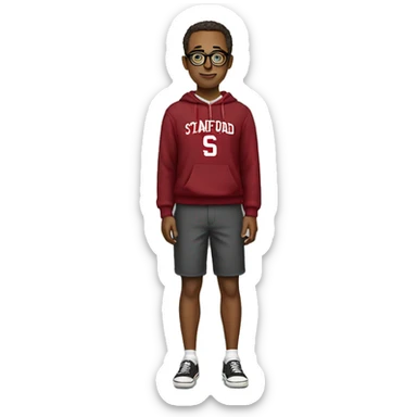 stanford nerd with glasses and stanford sweatshirt. full body including legs. white race sticker