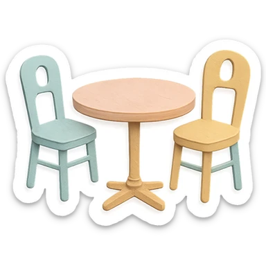 coffee shop table and three chairs, soft pastel hand-drawn illustration sticker