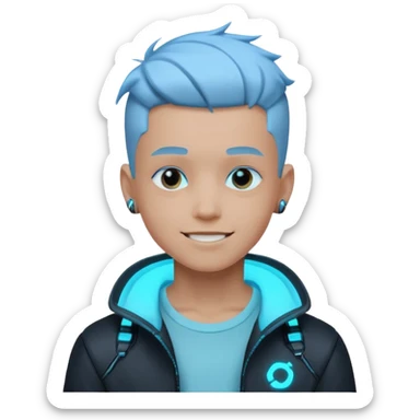 boy neon cyberpunk light blue happy sticker