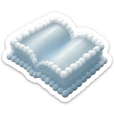 top view of a thick open book made entirely of small, very bright white fluffy convex clouds, matte glass style sticker