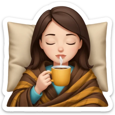 girl brunette inside a blanket sipping coffee eyes closed sticker