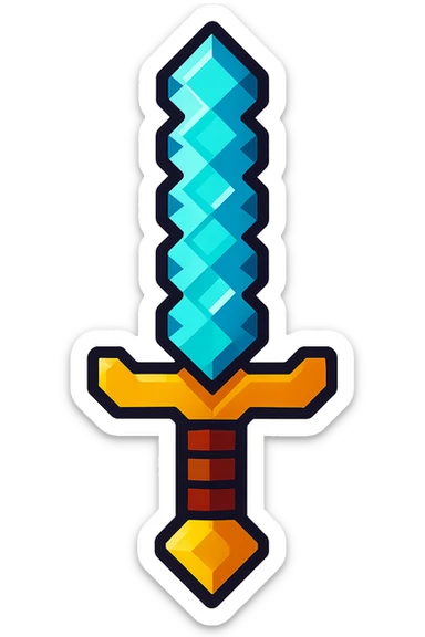 diamond sword, vibrant and shiny, fantasy weapon, detailed blade, glowing blue and silver, iconic shape sticker