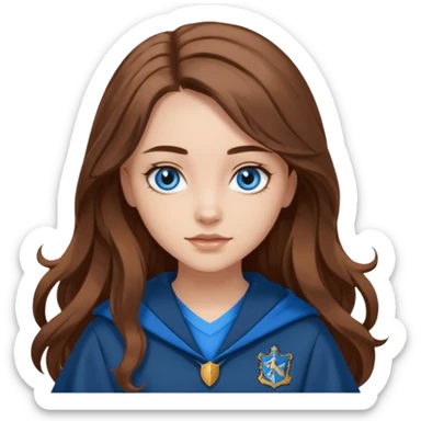 gorgeous Girl with light skin, blue eyes, long brown hair, wears a ravenclaw outfit sticker