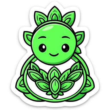 Maya cultural object with minimalist design, clean lines, white with green and black accents sticker