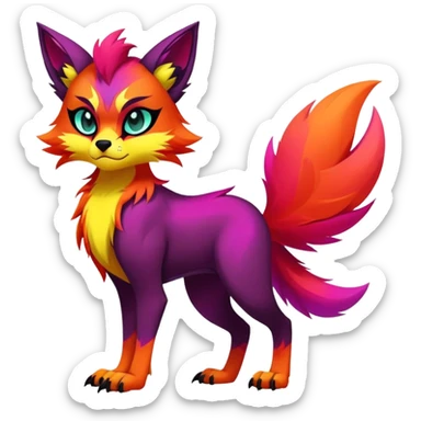 Neon-colored multi-colored edgy cool Falvie-Fionbri-creature-fursona, full body, with random markings sticker