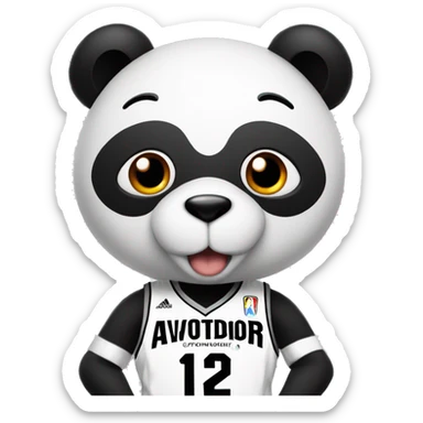 panda in black and white basketball uniform with text "AVTODOR" on it and with basketball ball in his hands  sticker