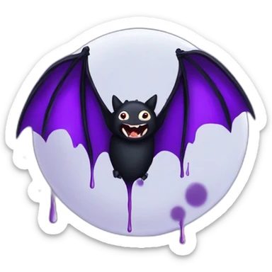 purple black vampire bat wings flying in front of large dripping crescent moon sticker