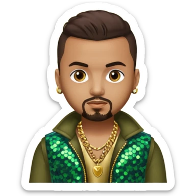 Sean Paul with dark brown hair, olive sequin outfit sticker