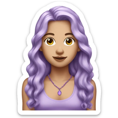 white girl with long wavy lavender hair and a lavender necklace and purple tank top sticker