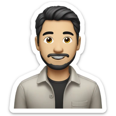 white asian looking man with black hair and dressed in smart casual, he has a little bit of beard sticker