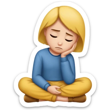 A person sitting with sad feeling sticker