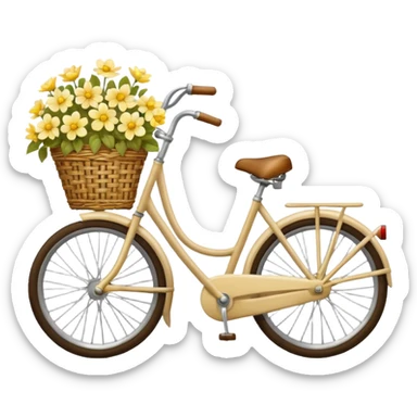 Vintage beige bike with a basket and flowers  yellow and white  sticker