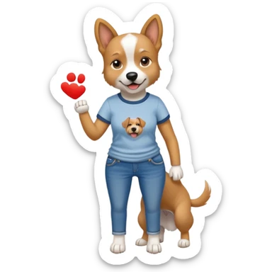 female dog upright casual clothes jeans t-shirt friendly expression sticker