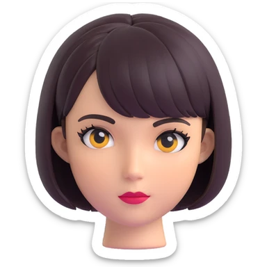 charming alt-girl face, bob haircut, visible eyeliner makeup, only head and hair, no neck, extra cute, 3D emoji style sticker