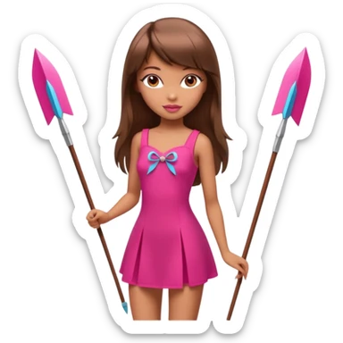 Hada sexy cupido pequeña  de cabello largo lacio castaño con flequillo y ojos cafés  vestida con algo sensual corto color blanco o rojo arco delgado con un color que combinen   y flechas  igual delgadas  que combinen y labios rosas tipo Barbie pero en hada cupido de cuerpo completo ojos sexys  sticker