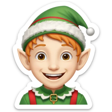 duende navideño con una sonrisa amplia y brackets en los dientes sticker
