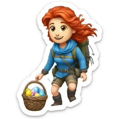 Female winter mountain climber red hair climbing with Greek flag and Easter eggs basket sticker
