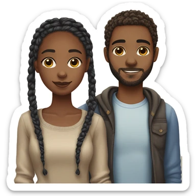 Realistic black girl with box braids and light skin boy with short curly hair and a short beard hugging sticker