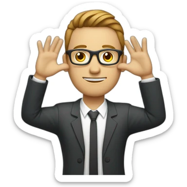 HR-manager shows the cross with his hands sticker